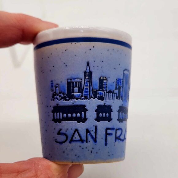 San Francisco Blue Ombre Ceramic Stoneware Shot Glass Collectible Souvenir - Picture 2 of 8